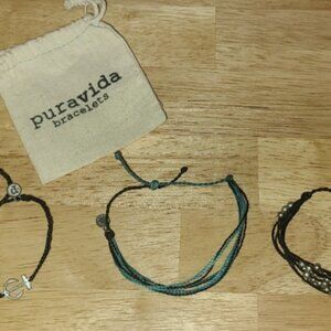 PURA VIDA 3 BRACELETS - 2 BLACK & 1 CYAN/AQUA BLUE COLOR